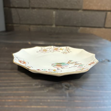 武山窯　金彩色絵小鳥　小皿/受皿（化粧箱入）