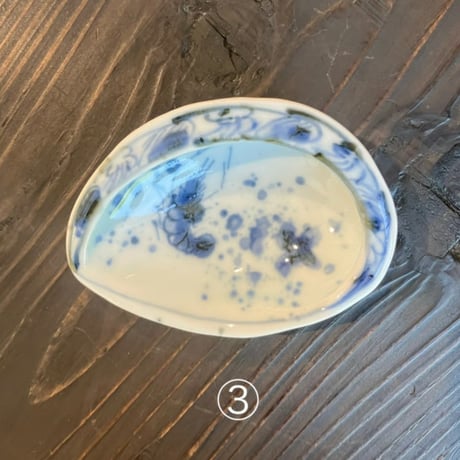 秀峰窯　染付3ツ足珍味入（あわび）①②③