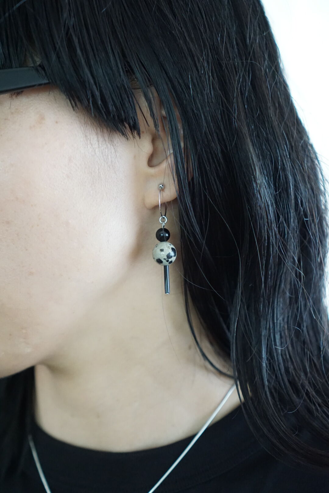 1点作品☆ 変形ダルメシアンジャスパーピアス　イヤリングに変更可能☺︎ 1点作品☆ 変形ダルメシアンジャスパーピアス イヤリングに変更可能☺︎