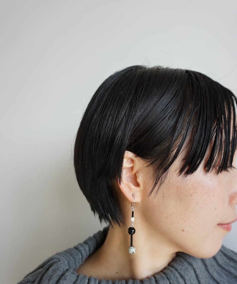ダルメシアンジャスパー×オニキス pierce/earring <05> | DOT MEL ダルメシアンジャスパー×オニキス pierce/earring <05> | DOT MEL