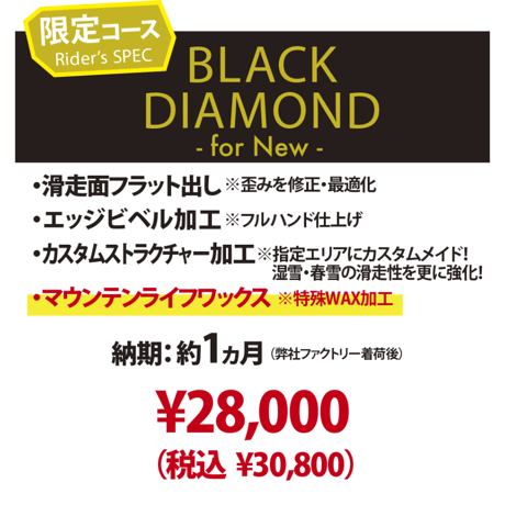 【新品スノーボード専用・BLACK DIAMOND for NEW】カスタムメイド プレストラクチャー＆マウンテンライフワックス加工