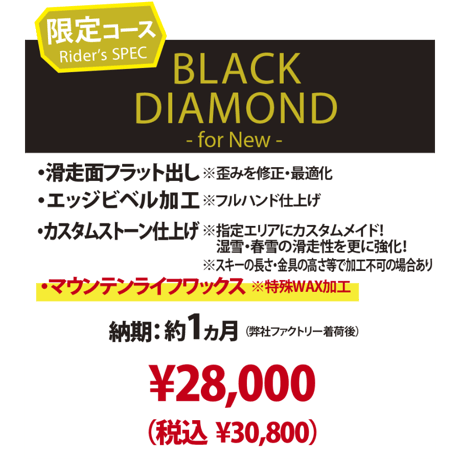 【新品スキー専用・BLACK DIAMOND for NEW】カスタムメイド プレサンディング＆マウンテンライフワックス加工