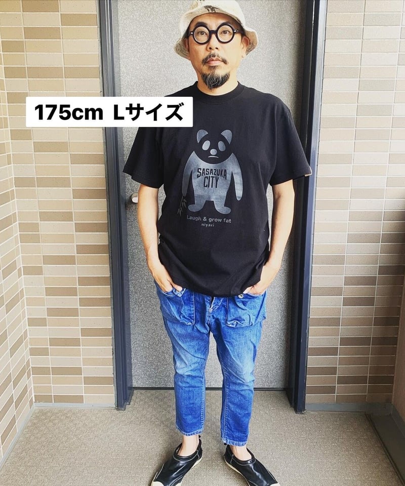 笹塚パンダTシャツ《おとな》ブラック×ブラック | niyari