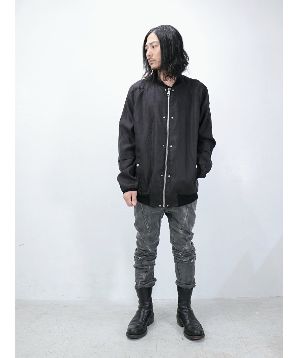 タグ付き　[A.F ARTEFACT] Linen Bomber Jacket A.F ARTEFACT HERRINGBONE LINEN BOMBER JACKET (BLACK)の商品