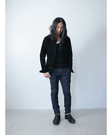 STRUM / STL061-01  / " SCARS " Japan Calf  Suede Long Sleeve Shirts / BLACK (ご予約商品 )