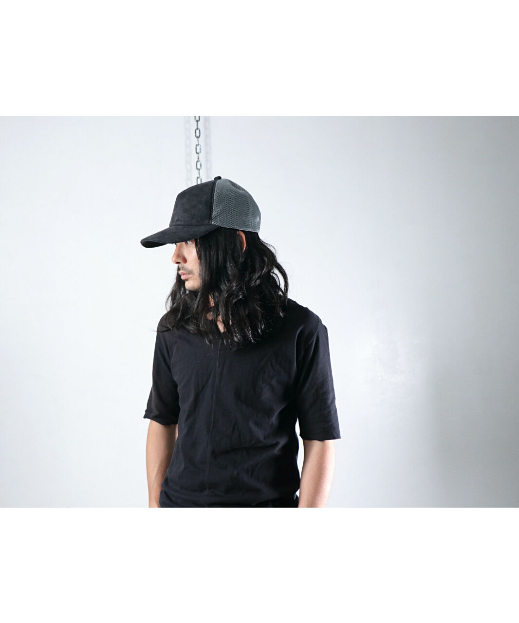 STRUM / STG049-01 / LEATHER MESH CAP / BLACK×