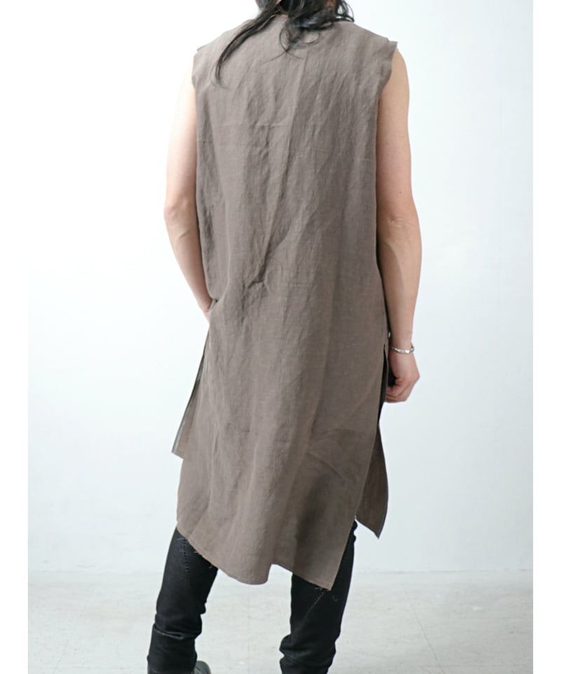 【関税込】 二重 レイヤード フード - グレー kujaku / F-295 / Long Sleeveless Pull Over / du
