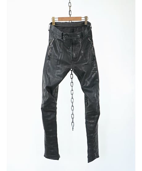 Aging  piece / " D.HYGEN " / ST107-0722A / Japan Calf Leather Curved Slim Pants / BLACK