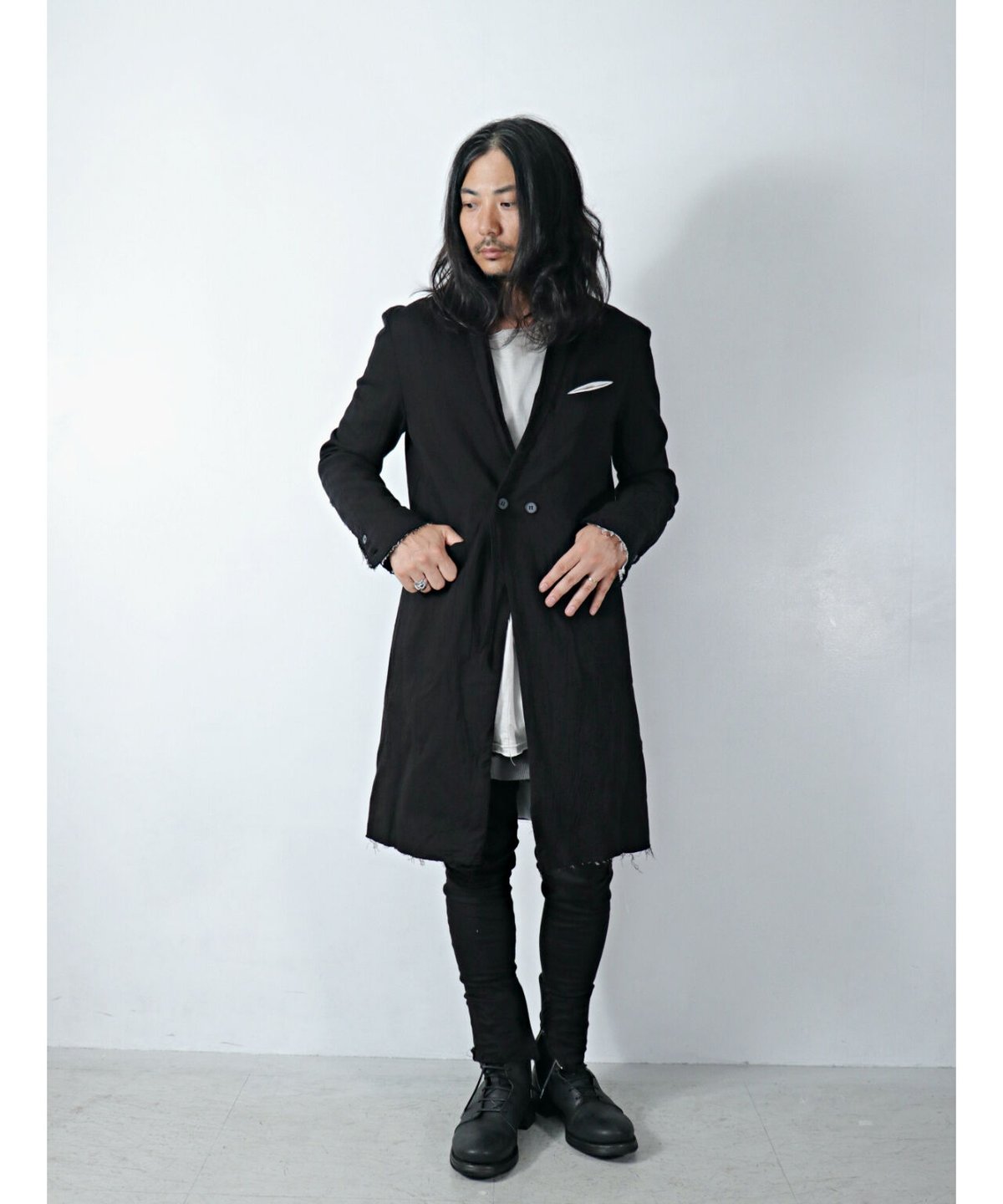 ASKYY / M13 / Y LAPEL LONG JACKET / BLK | Owls...