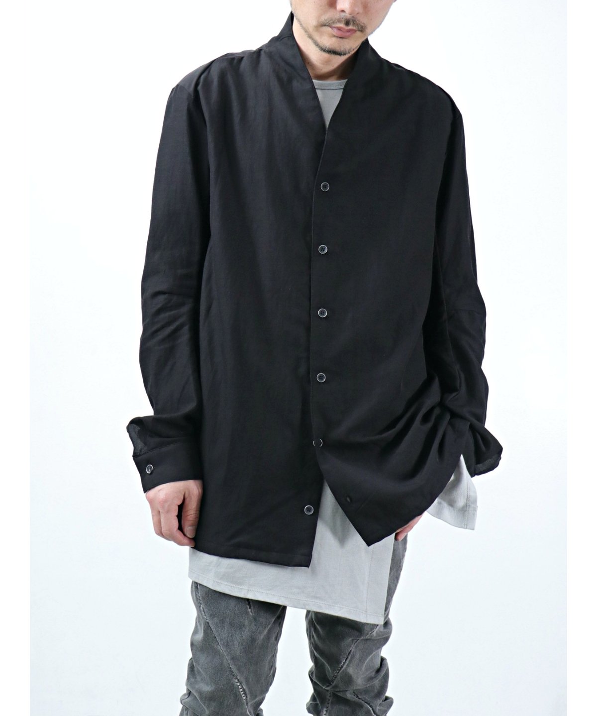 新品タグ付き⭐︎Y's⭐︎リネン混 ドッキングジャケット【1】 異素材 黒 異素材ドッキングデザインシャツ [22034291]vivid | natural mist