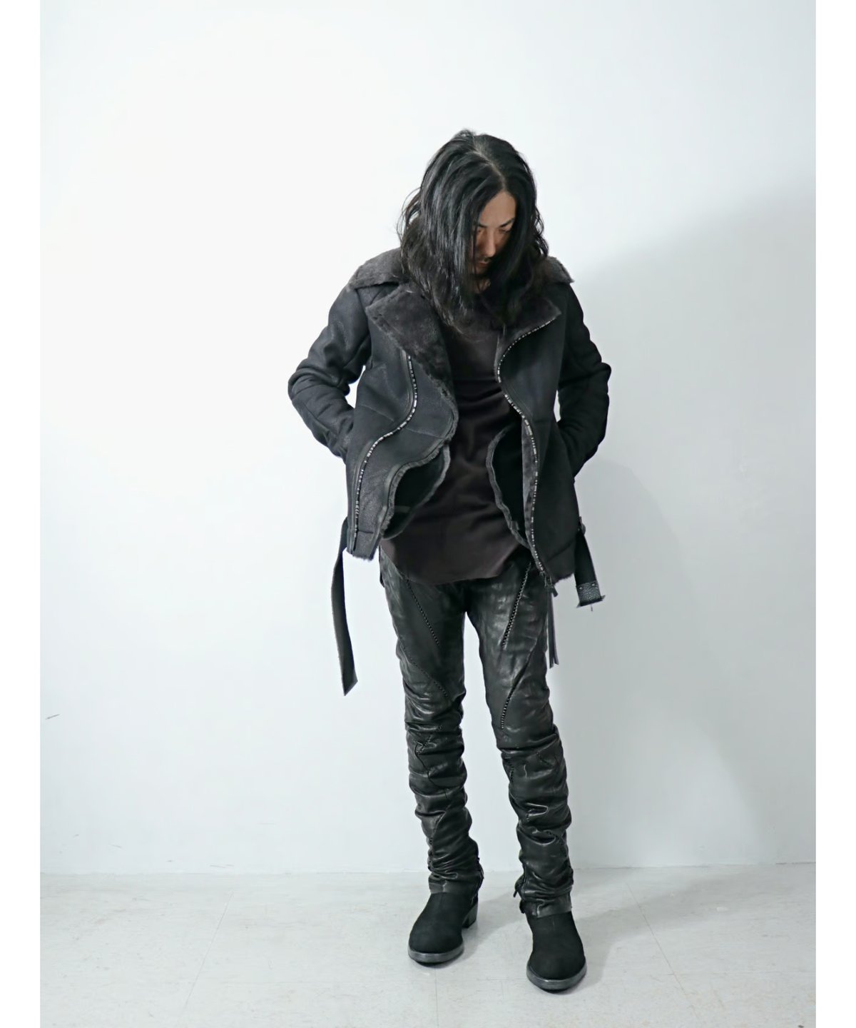 美品 定価21万 セオリー DENZIL ムートンジャケット 羊革 レザー 黒