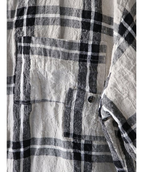 Vital / VT-2015 / Check Pocket Half Sleeve Top / BK/BG