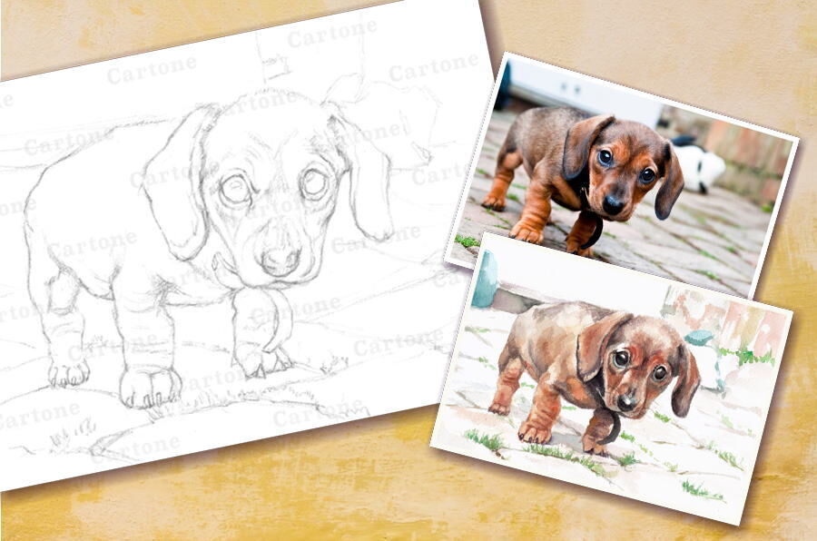 086d ダックスフンドの子犬 （着彩見本付き） | 下絵工房カルトーネ