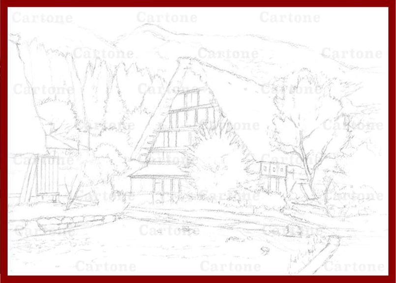 パステル画（原画）白川郷。 パステル画（原画）白川郷。 パステル画（原画）白川郷。 岐阜 白川郷