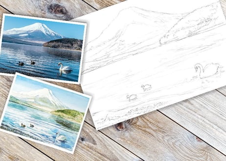 163d 富士山と白鳥の湖 （着彩見本付き）