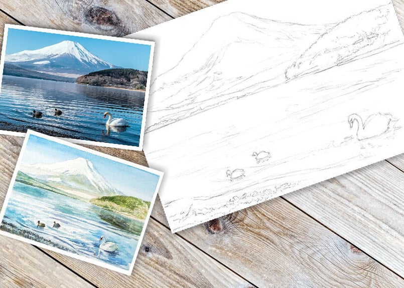 163d 富士山と白鳥の湖 （着彩見本付き） | 下絵工房カルトーネ
