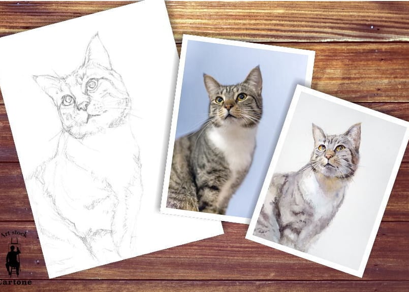 174b グレーの猫 （着彩見本付き） | 下絵工房カルトーネ