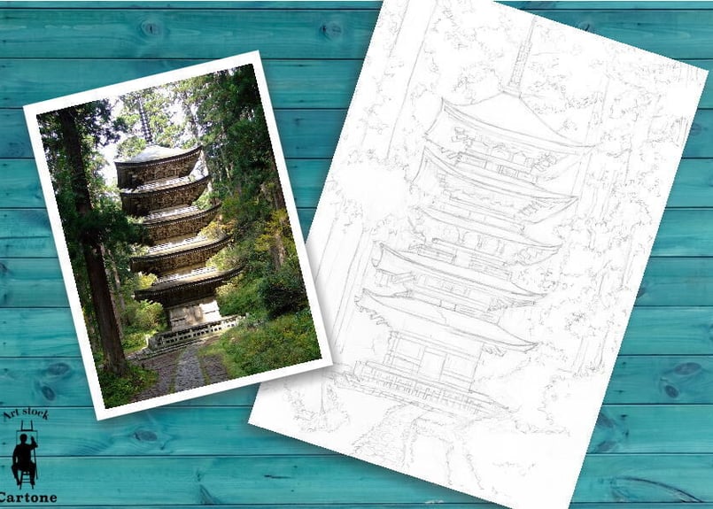 五重塔ハガキセット100枚 132a 羽黒山の五重塔 | 下絵工房カルトーネ