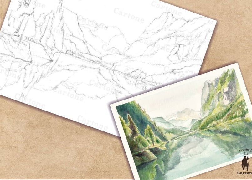 069b 湖と山の風景 （着彩見本付き） | 下絵工房カルトーネ