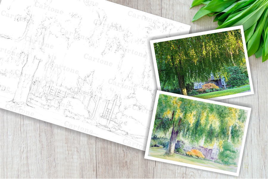 196d 緑の大樹 （着彩見本付き） | 下絵工房カルトーネ