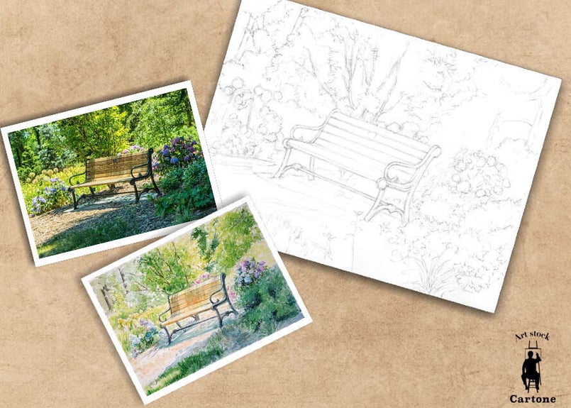 149b 公園のベンチ （着彩見本付き） | 下絵工房カルトーネ