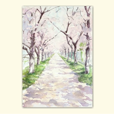 専用朝日の差し込み桜並木風水開運絵画