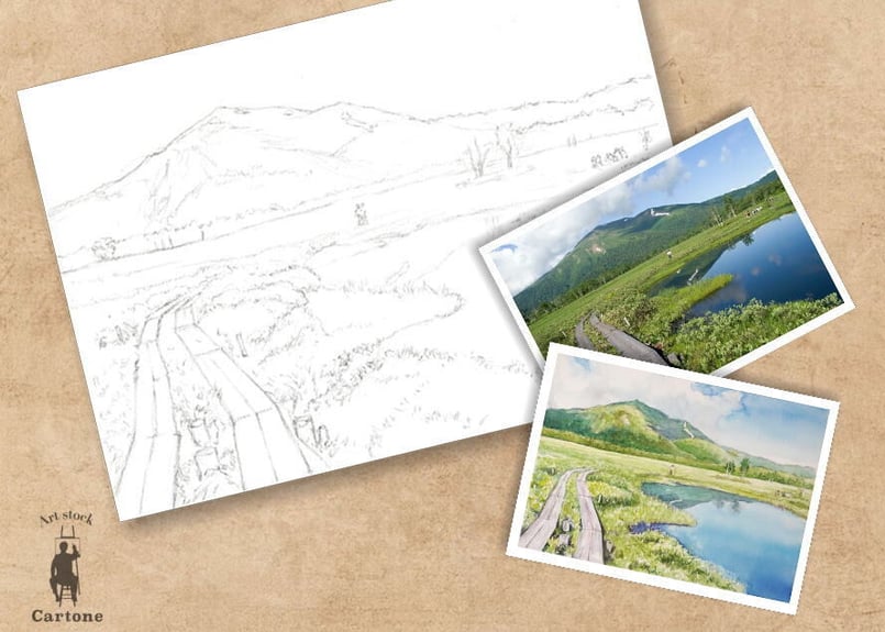 159d 尾瀬《至仏山遠望》（着彩見本付き） | 下絵工房カルトーネ