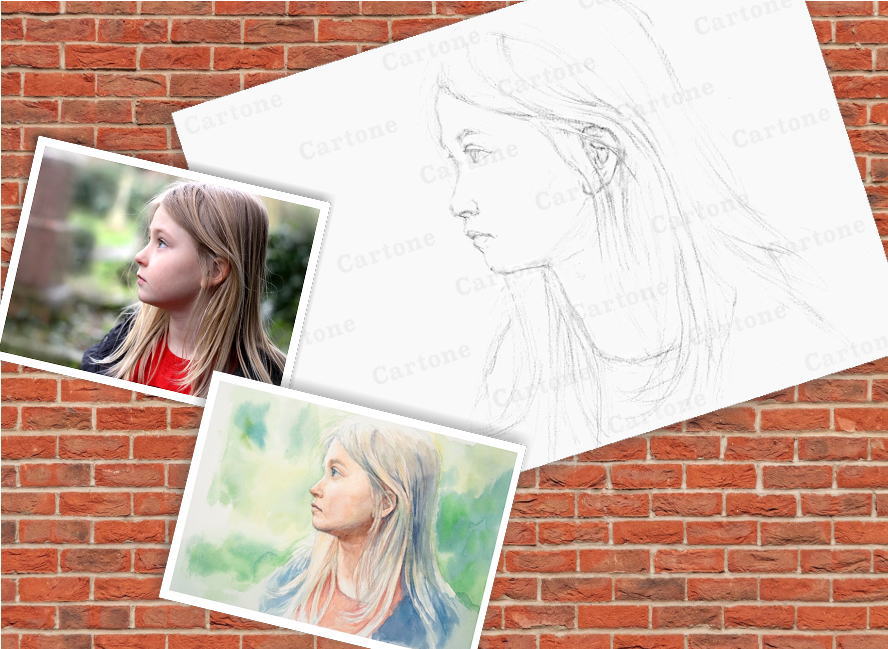 199d 女の子の横顔 （着彩見本付き） | 下絵工房カルトーネ