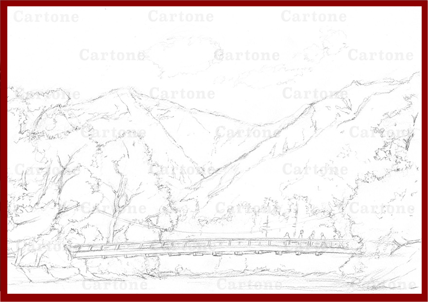 115b 穂高連峰と河童橋『上高地の風景』（着彩見本付き） | 下絵工房