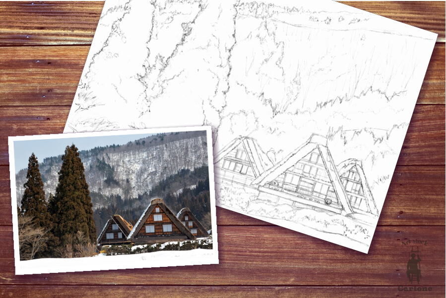 076c 冬の白川郷 | 下絵工房カルトーネ