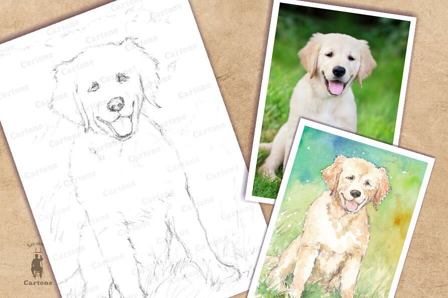 002b ラブラドールレトリバーの子犬（着彩見本付き） | 下絵工房カルトーネ