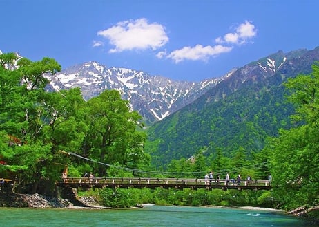 115b 穂高連峰と河童橋『上高地の風景』（着彩見本付き）