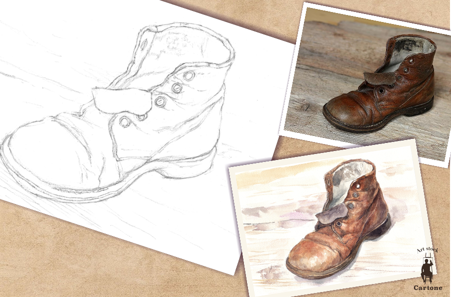 074b 古い革靴 （着彩見本付き） | 下絵工房カルトーネ