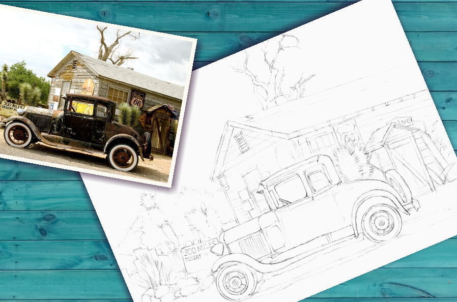 003c 黒いクラシックカー | 下絵工房カルトーネ