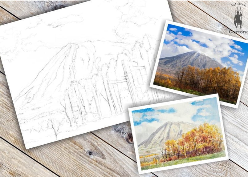 137d 秋の羊蹄山 （着彩見本付き） | 下絵工房カルトーネ