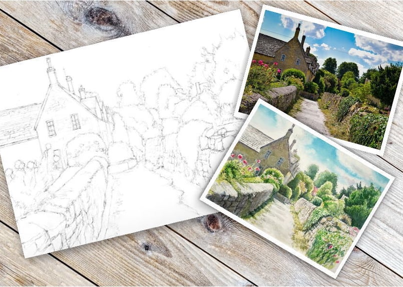 121d コッツウォルズの風景 （着彩見本付き） | 下絵工房カルトーネ