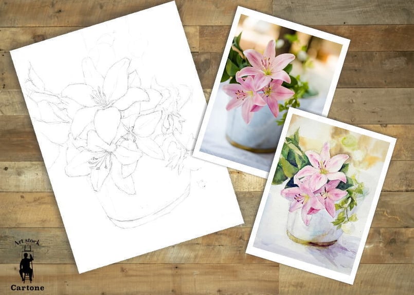 138b ピンクのユリ （着彩見本付き） | 下絵工房カルトーネ