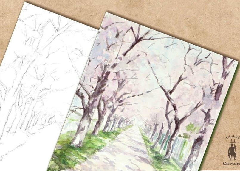 水彩風景画 木製フレーム付き 約21cm x 16cm イギリス 1801年代 ペーパー 水彩画 風景画 ウォールアート ペア