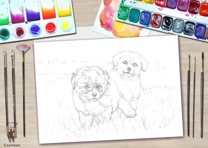 044a 可愛い子犬の兄弟 | 下絵工房カルトーネ 044a 可愛い子犬の兄弟 | 下絵工房カルトーネ