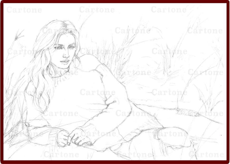070b 草上で寝そべる女性 （着彩見本付き） | 下絵工房カルトーネ