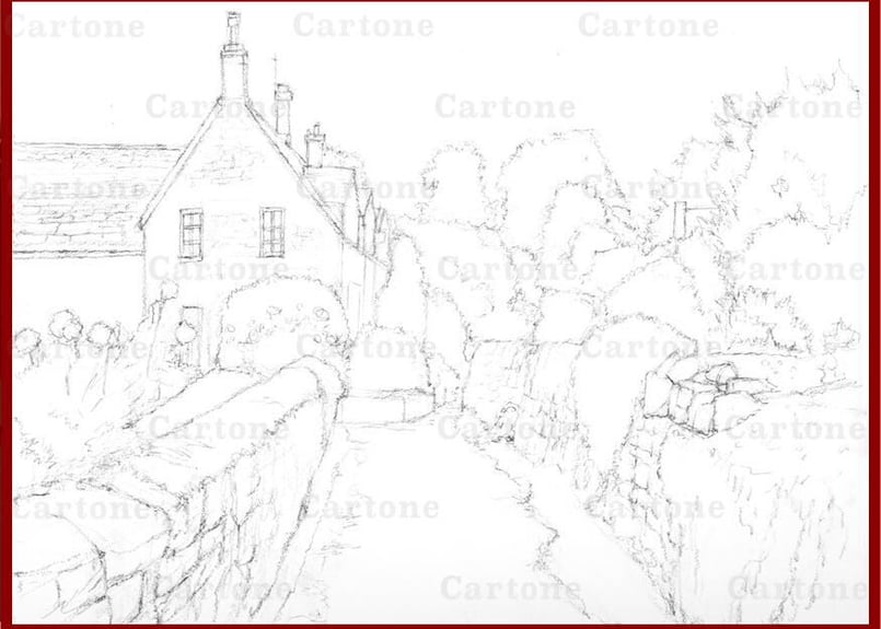 藤田昌市、【コッツウォルズ風景（イングランド）】、希少な画集画 121a コッツウォルズの風景 | 下絵工房カルトーネ