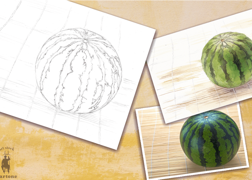 植木スイカ　色鉛筆画　はがきサイズ原画 mqdefault.jpg