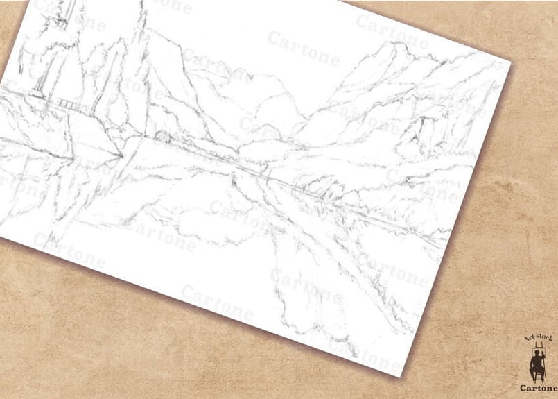 069c 湖と山の風景 | 下絵工房カルトーネ
