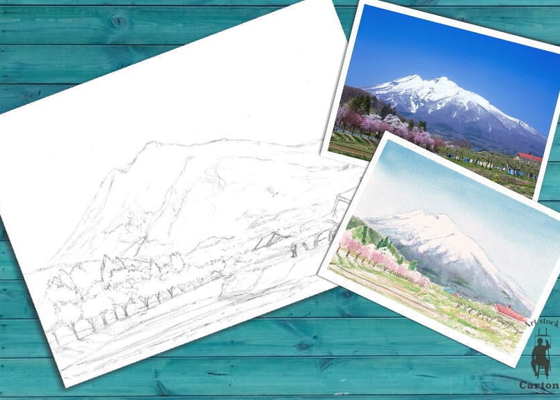 106b 岩木山と桜 （着彩見本付き） | 下絵工房カルトーネ