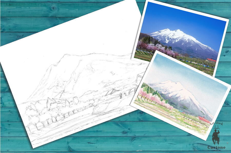106b 岩木山と桜 （着彩見本付き） | 下絵工房カルトーネ
