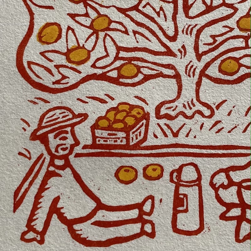 保立葉菜 木版画 「みかん」二色刷り | 巣巣 SUSU ｜ Online Shop
