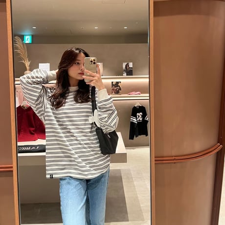 Embroidery L/S border BIG Tee　[white]　HEV-24030