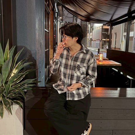 Embroidered check shirts　[BLACK]　HEV-25022