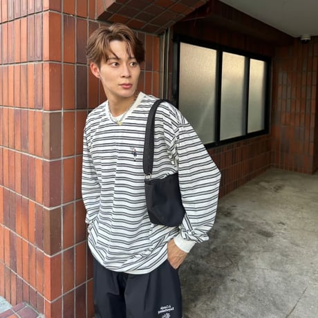 Embroidery L/S border BIG Tee　[white]　HEV-24030