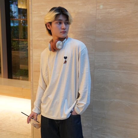 Embroidery curve silhouette L/S Tee　[OAT MEAL]　HEV-25017